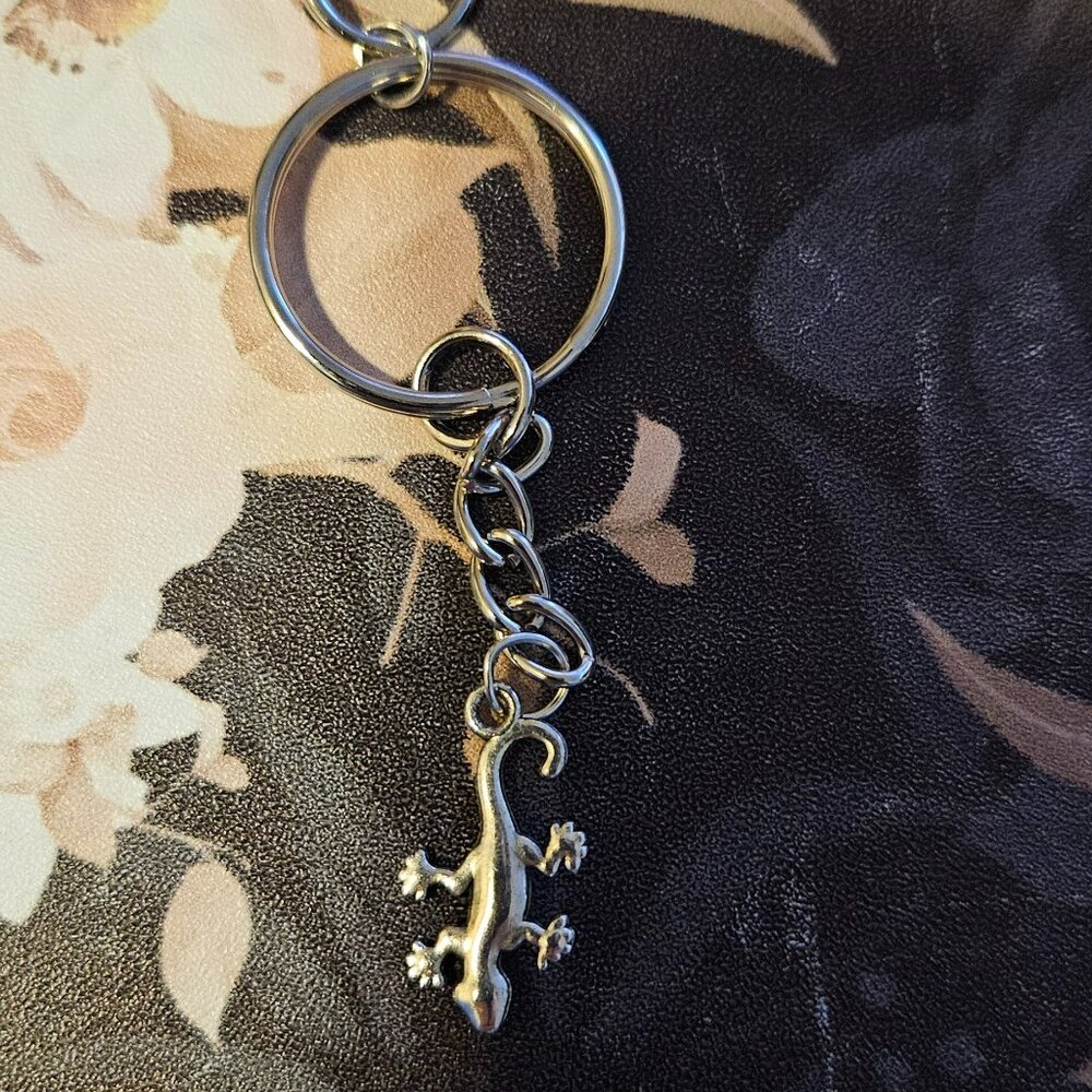 Lizard Pendant Hand Assembled Silver Toned Keychain